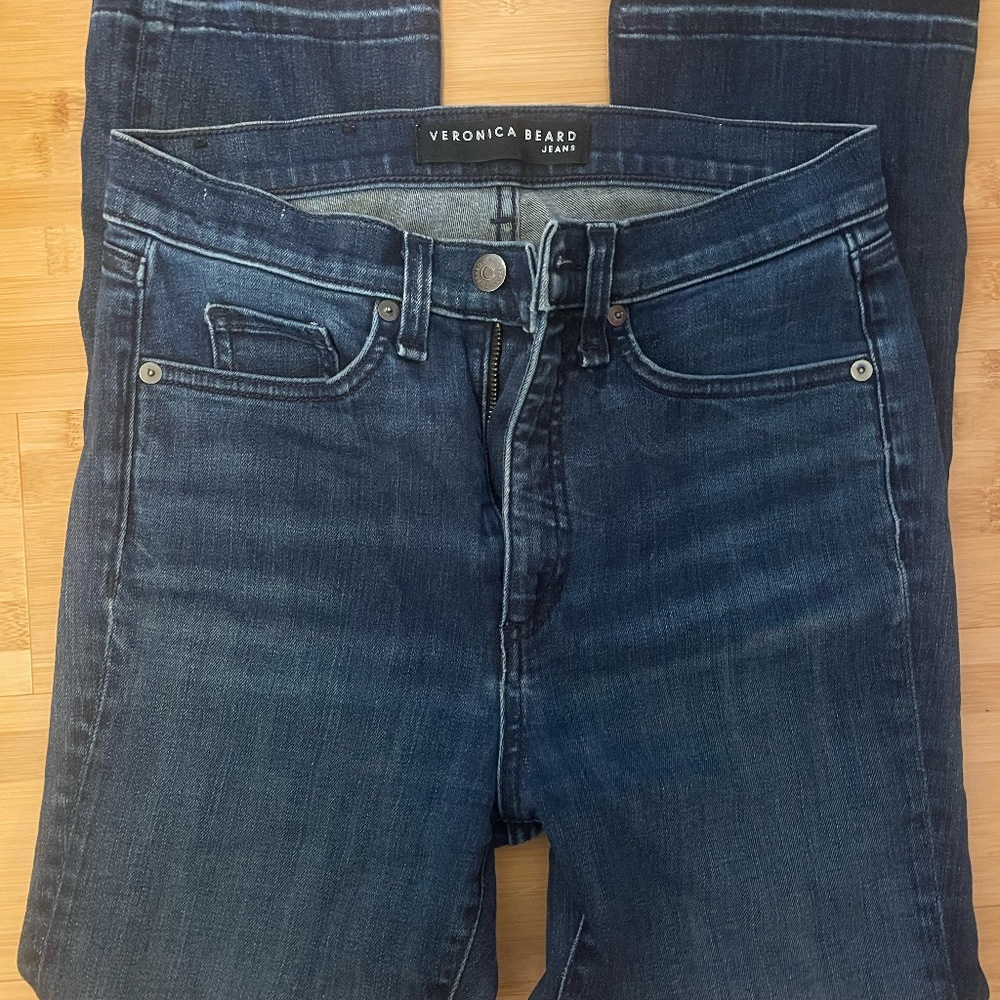 Veronica Beard Carly Raw Hem kick flare high rise Jeans dark blue size 25